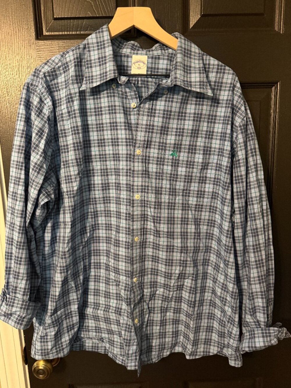 Gently Worn Men's Brooks Brothers Light Flannel Long Sleeve Blue Black XL